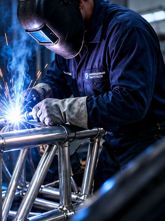 A Vardaman Safetech welder fabricating an aluminium truss